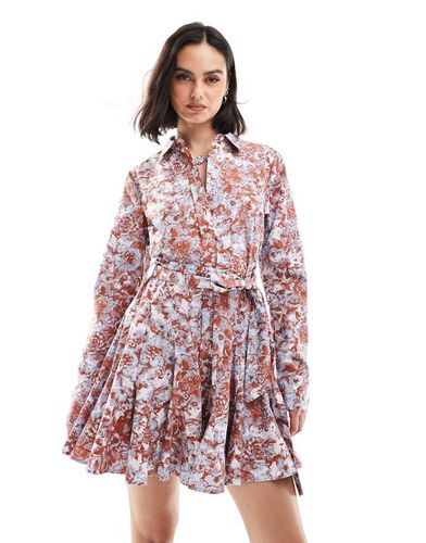 Robe chemise courte et plissée à godets et imprimé fleuri - Asos Design - Modalova