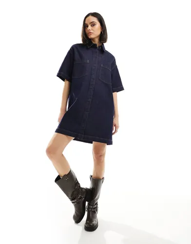 Robe chemise en jean à manches courtes - délavé - Asos Design - Modalova