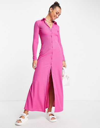 Robe chemise longue côtelée à manches longues - vif - Asos Design - Modalova