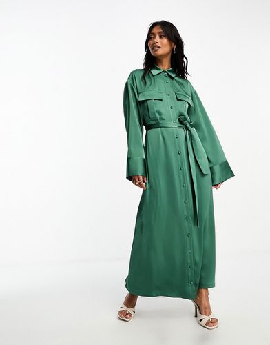 Robe chemise longue coupe trapèze en satin de qualité supérieure - Asos Design - Modalova