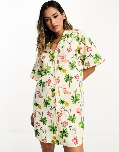 Robe courte chemise style bowling d'ensemble - Imprimé carte postale - Asos Design - Modalova