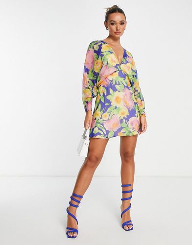 Robe courte à manches chauve-souris et grand imprimé fleuri - Asos Design - Modalova