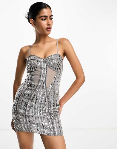 Robe courte à ornements effet miroir et empiècement en mousseline - argenté - Asos Design - Modalova