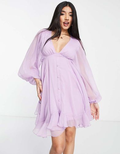 Robe courte boutonnée à manches blousantes - Lilas - Asos Design - Modalova