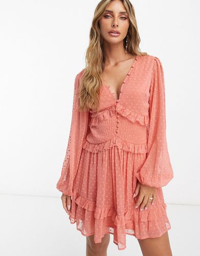 Robe courte boutonnée à plis nervurés en plumetis - foncé - Asos Design - Modalova