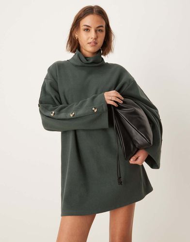 Robe courte droite ultra-douce à col montant et manches boutonnées - forêt - Asos Design - Modalova