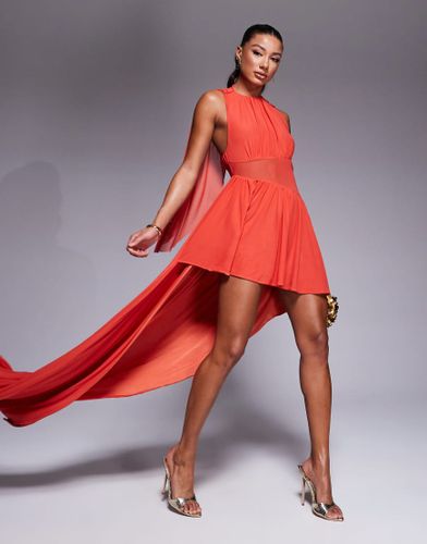 Robe courte en tulle mélangé avec manches drapées et jupe asymétrique - Asos Design - Modalova