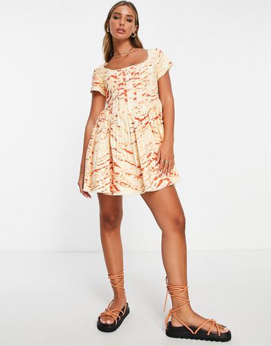 Robe courte effilochée style corset encolure carrée - Imprimé abstrait délavé au soleil - Asos Design - Modalova