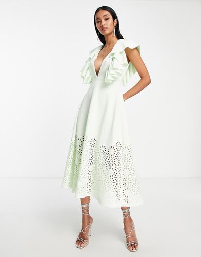 Robe de bal de promo mi-longue à décolleté plongeant et détails ajourés - Menthe - Asos Design - Modalova