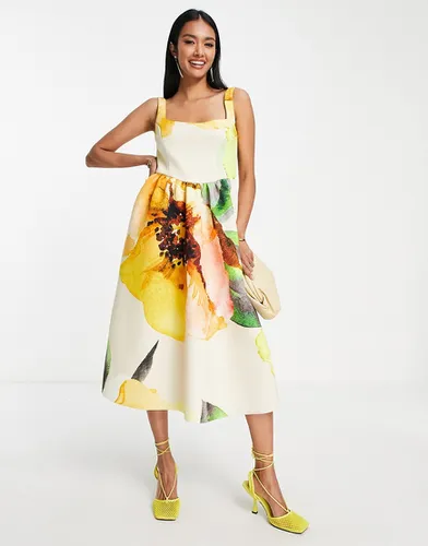 Robe de bal de promo mi-longue à encolure carrée - Imprimé fleuri style peinture - Asos Design - Modalova