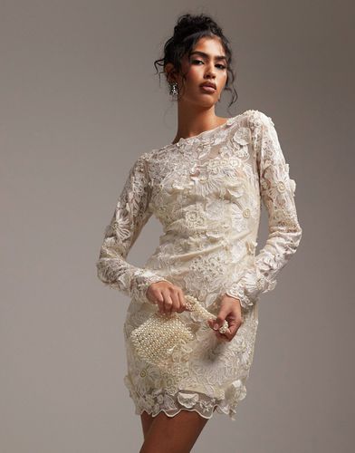 Robe de mariée courte à manches longues et broderies - Crème - Asos Design - Modalova