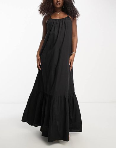 Robe de plage longue à fines bretelles et ourlet plongeant - Noir - Asos Design - Modalova