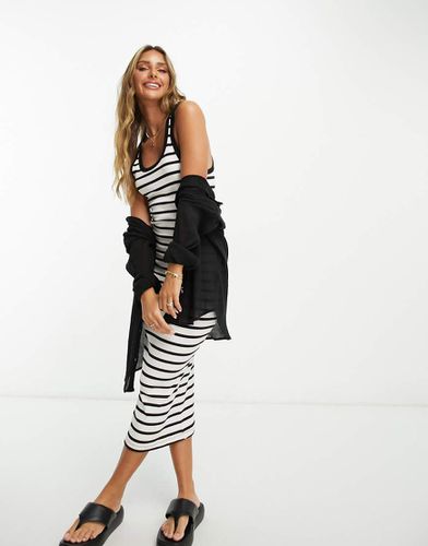 Robe débardeur mi-longue en tissu côtelé rayé à encolure dégagée - Noir et blanc - Asos Design - Modalova