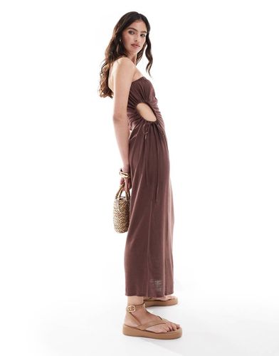 Robe d'été bandeau mi-longue en lin à fronces et découpe - Chocolat - Asos Design - Modalova