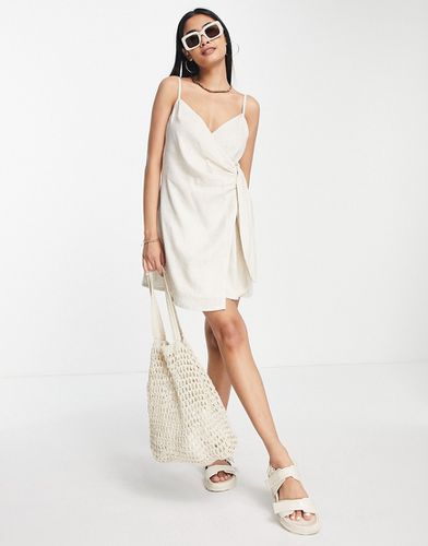 Robe d'été courte en lin coupe portefeuille nouée sur le côté - Taupe - Asos Design - Modalova