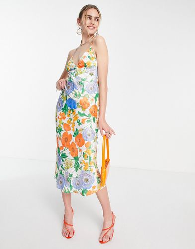 Robe dos nu mi-longue en satin à imprimé fleuri - Asos Design - Modalova
