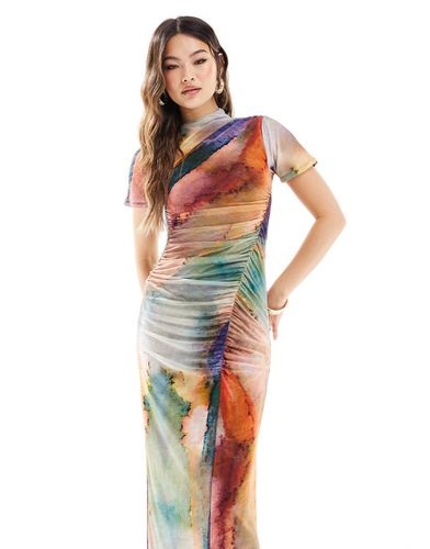 Robe froncée longue en tulle à imprimé aquarelle - Asos Design - Modalova