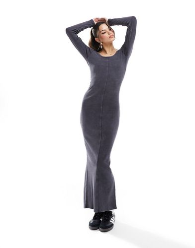 Robe longue côtelée et délavée à encolure dégagée et coutures visibles - Asos Design - Modalova