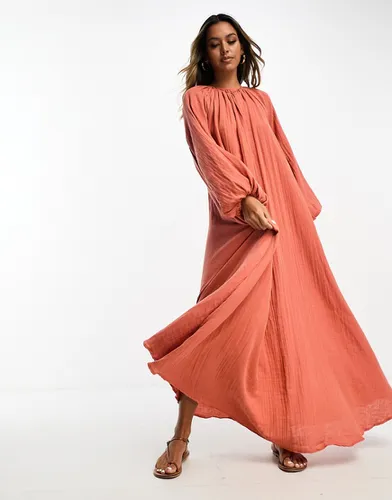 Robe longue coupe trapèze en tissu double - Rouille - Asos Design - Modalova