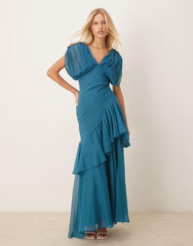 Robe longue coupe en biais effet blousant  ourlet volant - Sarcelle fonc - Asos Design - Modalova