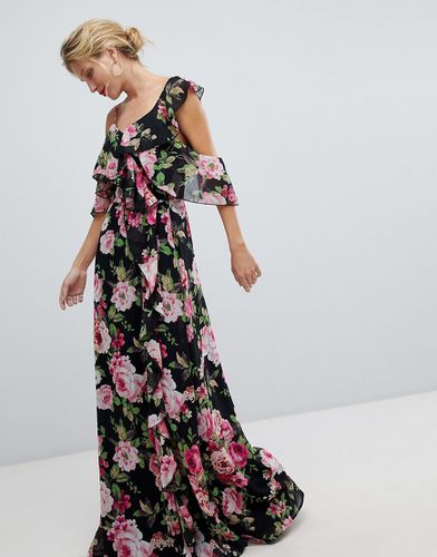 Robe longue croisée à volants - Imprimé fleuri foncé - Asos Design - Modalova