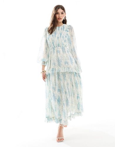 Robe longue à volants - Bleu fleuri - Asos Design - Modalova
