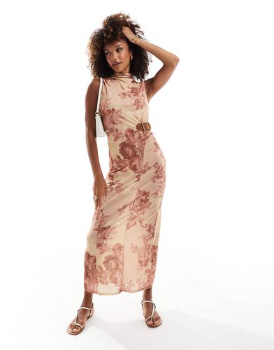 Robe longue à ceinture et godets avec imprimé fleurs tapisserie - Rouille - Asos Design - Modalova