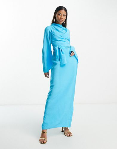 Robe longue à col montant et taille croisée avec manches évasées - Turquoise - Asos Design - Modalova