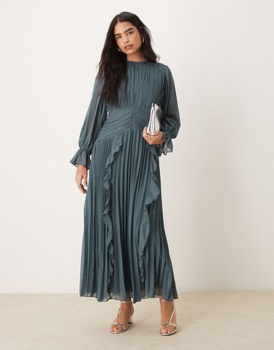 Robe longue à col montant et ceinture froncée - Ardoise foncé - Asos Design - Modalova