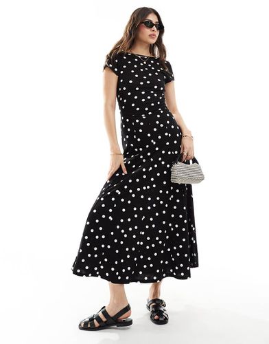 Robe longue à pois avec manches courtes et dos décolleté - et blanc - Asos Design - Modalova