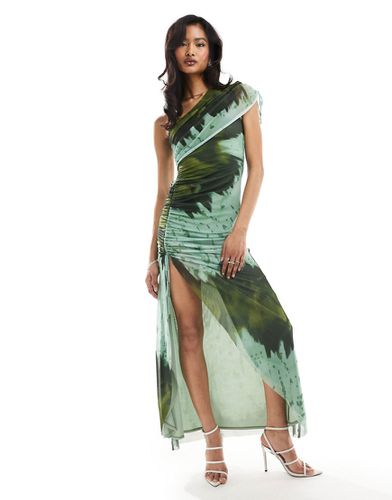 Robe longue asymétrique à cordon de serrage et imprimé feuillage - Vert - Asos Design - Modalova