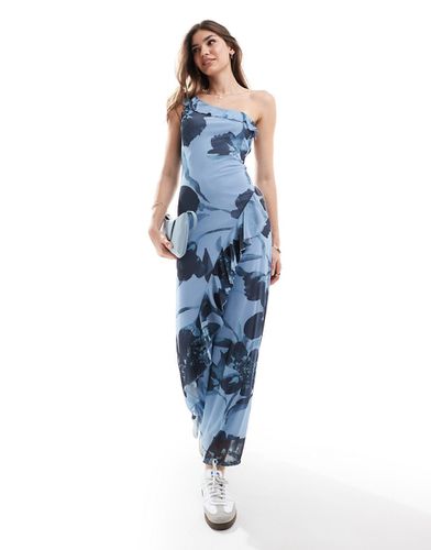 Robe longue asymétrique à fleurs et volants - Bleu - Asos Design - Modalova