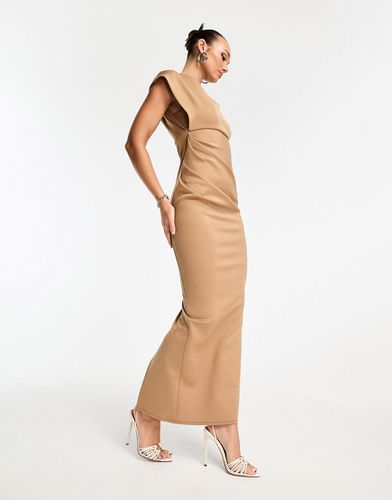 Robe longue asymétrique et minimaliste à col montant - Camel - Asos Design - Modalova