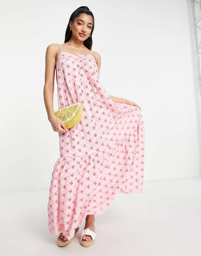 Robe longue boutonnée à bretelles en broderie anglaise - contrastant - Asos Design - Modalova