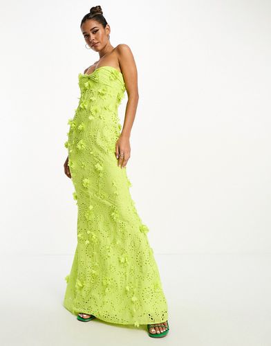 Robe longue bandeau en broderie anglaise avec corsage à fleurs - Citron vert - Asos Design - Modalova