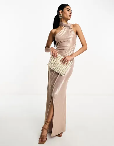 Robe longue drapée asymétrique avec liens - Or rose - Asos Design - Modalova