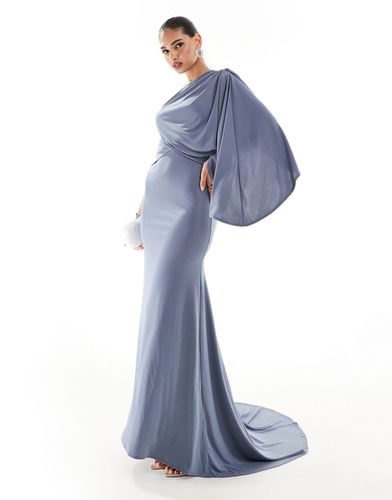 Robe longue drapée asymétrique de qualité supérieure avec détail traîne - ardoise - Asos Design - Modalova