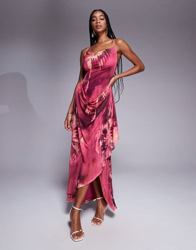 Robe longue drape et imprime en tulle  dos nu - Imprim abstrait - Asos Design - Modalova