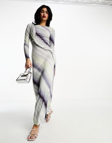 Robe longue drapée et torsadée avec manches longues et rayures diagonales - Asos Design - Modalova