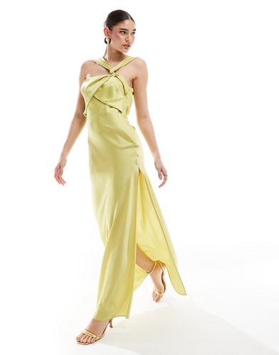 Robe longue drapée en satin avec bretelles torsadées - Citron - Asos Design - Modalova