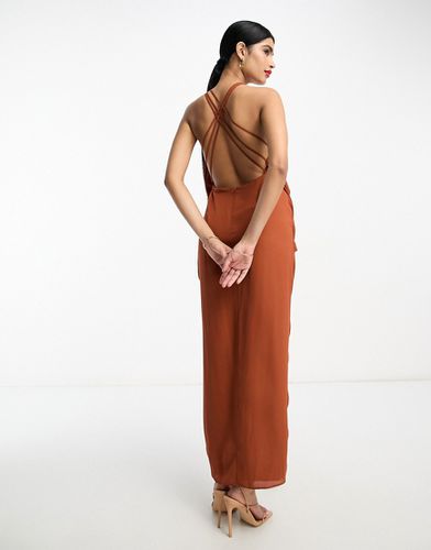 Robe longue drapée fendue sur le devant à décolleté plongeant - Rouille - Asos Design - Modalova