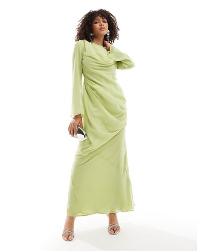 Robe longue drapée sur le devant à col bénitier - Citron vert - Asos Design - Modalova