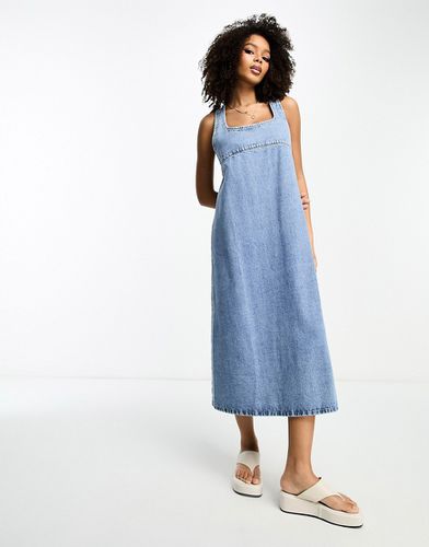 Robe longue en jean à bretelles croisées au dos - délavé clair - Asos Design - Modalova