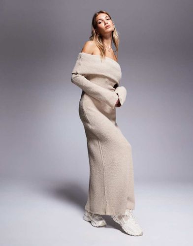 Robe longue en maille à encolure Bardot et manches larges - Crème - Asos Design - Modalova