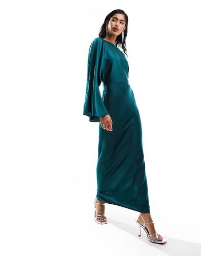 Robe longue en satin à taille en biais et manches chauve-souris - foncé - Asos Design - Modalova