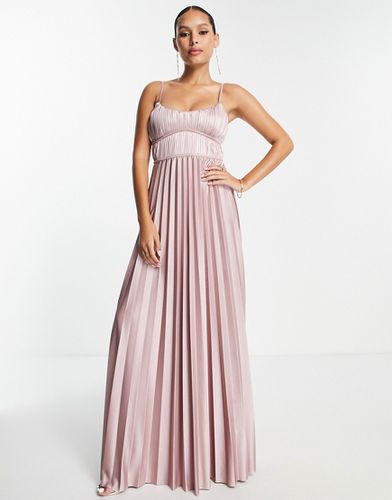 Robe longue en satin plissée avec ganses et surpiqûres - foncé - Asos Design - Modalova