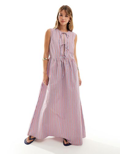 Robe longue en popeline rayée avec lien noué à l'avant - Asos Design - Modalova