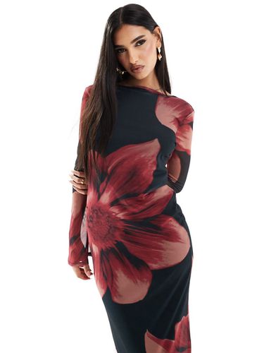 Robe longue en tulle à fleurs roses avec dos échancré et manches ange - Asos Design - Modalova