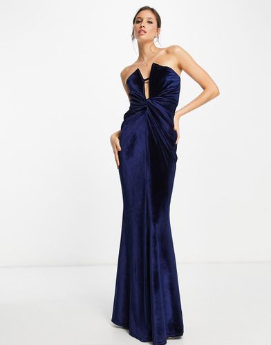 Robe longue en velours nouée devant à décolleté plongeant et armature en V - Bleu nuit - Asos Design - Modalova