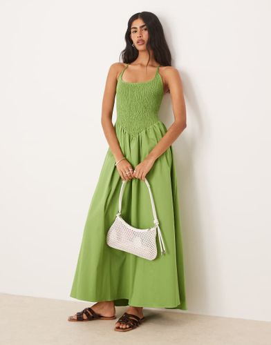 Robe longue froissée à encolure dégagée et bretelles croisées dans le dos - Asos Design - Modalova